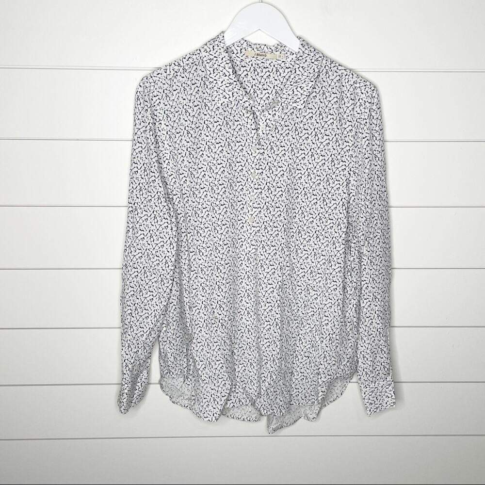 J Brand Printed Popover Collared Blouse Black White Size Large